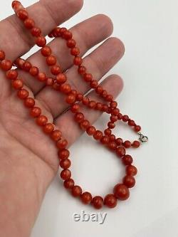 Vintage Natural Mediterranean Red Coral Bead Necklace With Gia