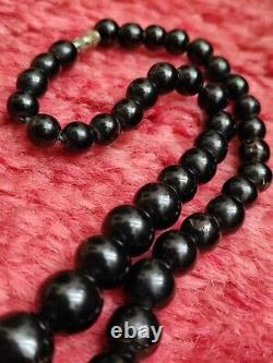Vintage Natural Necklace Black Coral Beads Beaded Collar Strand 40.6g Long 20.5
