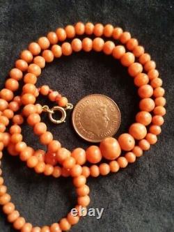 Vintage Natural Pink Coral Necklace Gold Clasp