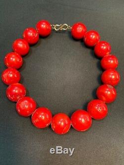 Vintage Natural Red Coral Large 25mm Aprox. 1 Each Antique Beaded Necklace 18
