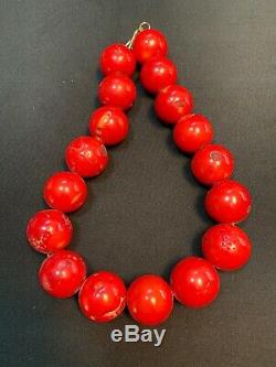 Vintage Natural Red Coral Large 25mm Aprox. 1 Each Antique Beaded Necklace 18
