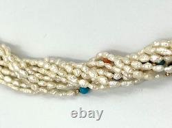 Vintage Natural Seed Pearl 5 String Necklace Lapis Jet Turquoise Coral Malachite