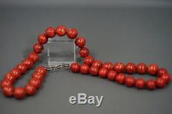 Vintage Natural Sponge Coral Red Tone 16mm Beads Necklace St. Silver Clasp 141g