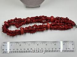 Vintage Natural Undyed Red Ox Blood Coral Chip Chunky Beads Necklace 136g