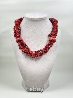 Vintage Natural Undyed Red Ox Blood Coral Chip Chunky Beads Necklace 136g