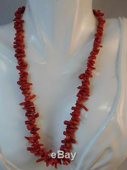 Vintage Natural Undyed Spice Red Branch Coral Graduated Bead 16 Necklace 7g 86