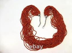 Vintage Navajo Necklace Red Coral Seed Bead 30 Multi Strand Necklace 111gr 33