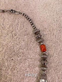 Vintage Navajo Solid Silver Coral & Enamel Beaded Large 20 Chunky Necklace