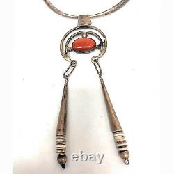 Vintage Navajo Sterling Silver Heishi Bead Red Coral NAJA Pendant Necklace