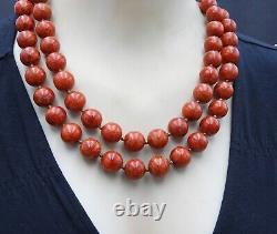 Vintage Necklace Beaded Coral 925 Sterling Silver Jewelry Handcrafted Very Long