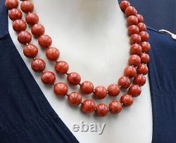 Vintage Necklace Beaded Coral 925 Sterling Silver Jewelry Handcrafted Very Long