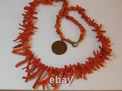 Vintage OLD Natural Salmon color Branch Coral Graduated Bead Necklace 7k 9