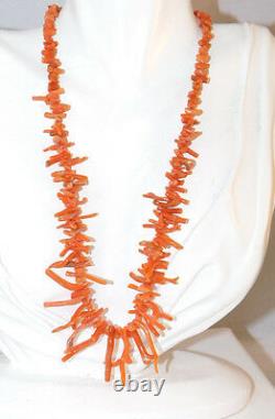 Vintage OLD Natural Salmon color Branch Coral Graduated Bead Necklace 7k 9