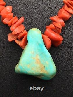 Vintage Old Pawn Coral Brass Necklace 18 4007