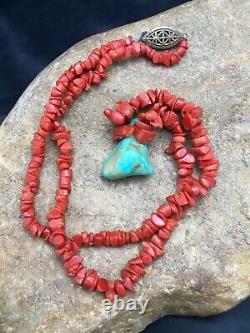 Vintage Old Pawn Coral Brass Necklace 18 4007