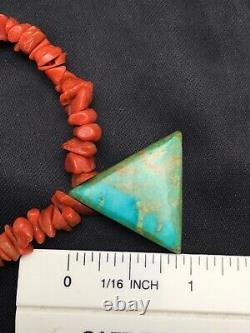 Vintage Old Pawn Native American Coral Sterling Silver Necklace 19 4008