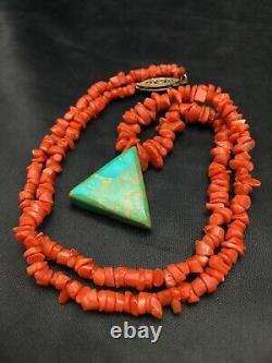 Vintage Old Pawn Native American Coral Sterling Silver Necklace 19 4008