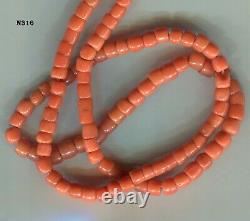 Vintage Peach Coral Chinese Antique Necklace Sterling Clasp N316