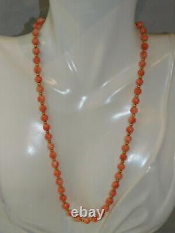 Vintage Peach Salmon 5mm Coral Bead strand 14k Gold filled 17 Necklace 9d 7