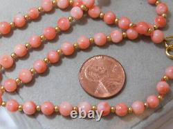 Vintage Peach Salmon 5mm Coral Bead strand 14k Gold filled 17 Necklace 9d 7