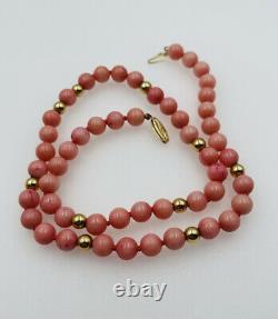 Vintage Pink Angel Skin Coral & 14k Gold Beaded Necklace 19 1/2