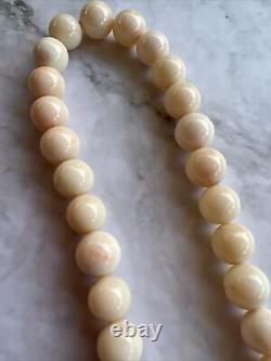 Vintage Pink Angel Skin Coral Beaded Necklace (10mm Bead)