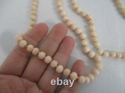 Vintage Pink Angel Skin Coral Knotted Bead Necklace 28 1/2