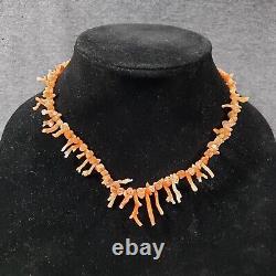 Vintage Pink Branch Coral Necklace Earring Set Dangle Modernist Ethnic 15