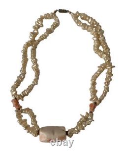 Vintage Pink Coral Bead Necklace Freshwater Pearls Angel Skin