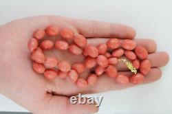 Vintage Pink Coral Natural Stone Oval Bead Necklace Finest Graduated 40's Retro