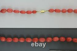 Vintage Pink Coral Natural Stone Oval Bead Necklace Finest Graduated 40's Retro
