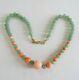 Vintage Pink Coral And Jade Bead Necklace 7 To 14mm 16.5 In 925 Silver