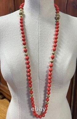 Vintage Precious Coral & Gold bead Necklace 104cm Long Val $7900