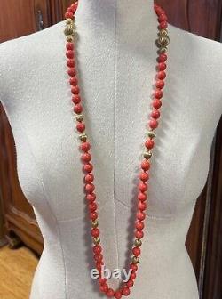 Vintage Precious Coral & Gold bead Necklace 104cm Long Val $7900