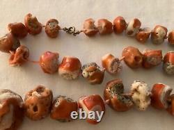Vintage RARE Mediterranean Coral 32 Necklace 48 ROUGH RAW UNDYED BEADS LARGE