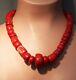 Vintage Red Coral Necklace With Silver Dog Clip Large Bamboo Coral Beads 175g
