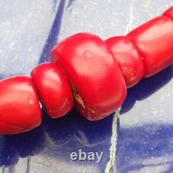 Vintage RED CORAL Necklace with Silver Dog Clip LARGE BAMBOO CORAL BEADS 175g