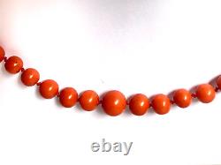 Vintage Rare Collectible Genuine Salmon Red Corals Necklace 14k Gold Clasp 20 gr