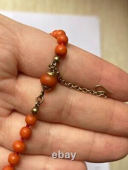 Vintage Rare Collectible Genuine Salmon Red Corals Necklace 14k Gold Clasp 20 gr