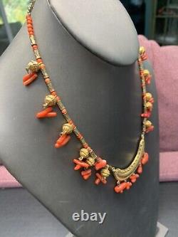 Vintage Rare KENNETH LANE KJL Genuine Red Coral Beaded Necklace 17