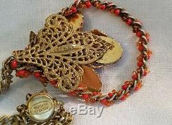 Vintage, Rare Miriam Haskell Gold Tone, Orange Faux Coral/beads Ring & Necklace