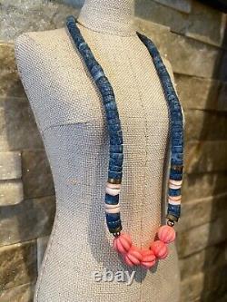 Vintage Rare Natural Blue Coral Beaded Statement Necklace