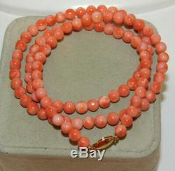Vintage Real Peach Salmon Coral 6mm Bead 36g Strand 25 Necklace 7g 101