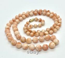 Vintage Real Salmon Coral Bead 14k Gold Clasp Necklace 47.06g. 24