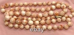 Vintage Real Salmon Coral Bead 14k Gold Clasp Necklace 47.06g. 24