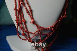 Vintage Red Beads Plastic Coral Stone Necklace/Pendant 1980