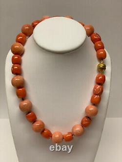 Vintage Red Coral 19 inch Necklace Large Beads Gold plated Magnet Clasp