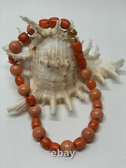 Vintage Red Coral 19 inch Necklace Large Beads Gold plated Magnet Clasp