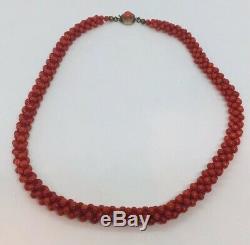 Vintage Red Coral 800 Silver Clasp Small Beaded Necklace