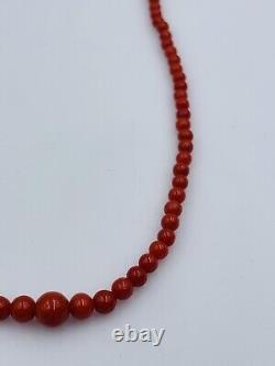 Vintage Red Coral Graduated Beaded 18k Gold Clasp Necklace